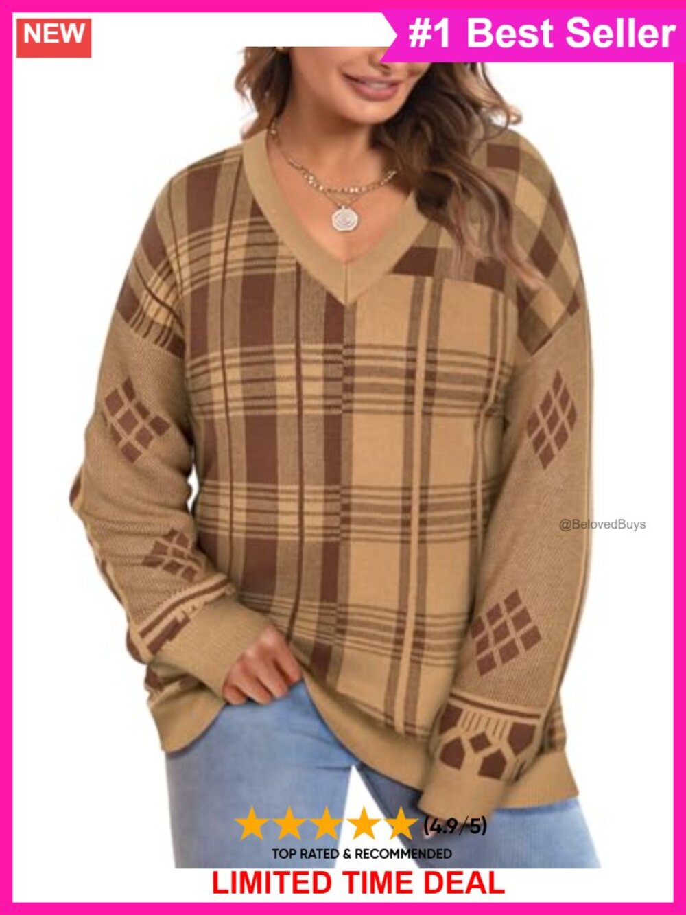 Plus Size Cable Knit V-Neck Sweater Long Sleeve Pullover